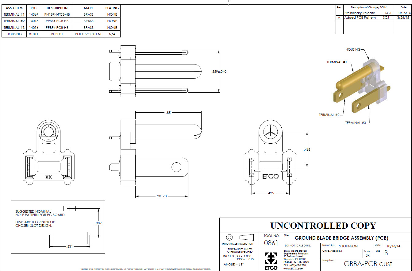 Ground blade bridge assembly for PCBs