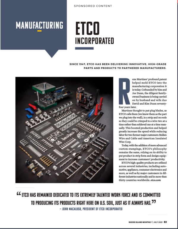 ETCO Featured in July Rhode Island Monthly ETCO